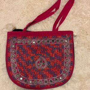 Embroidered Pink Shoulder Bag